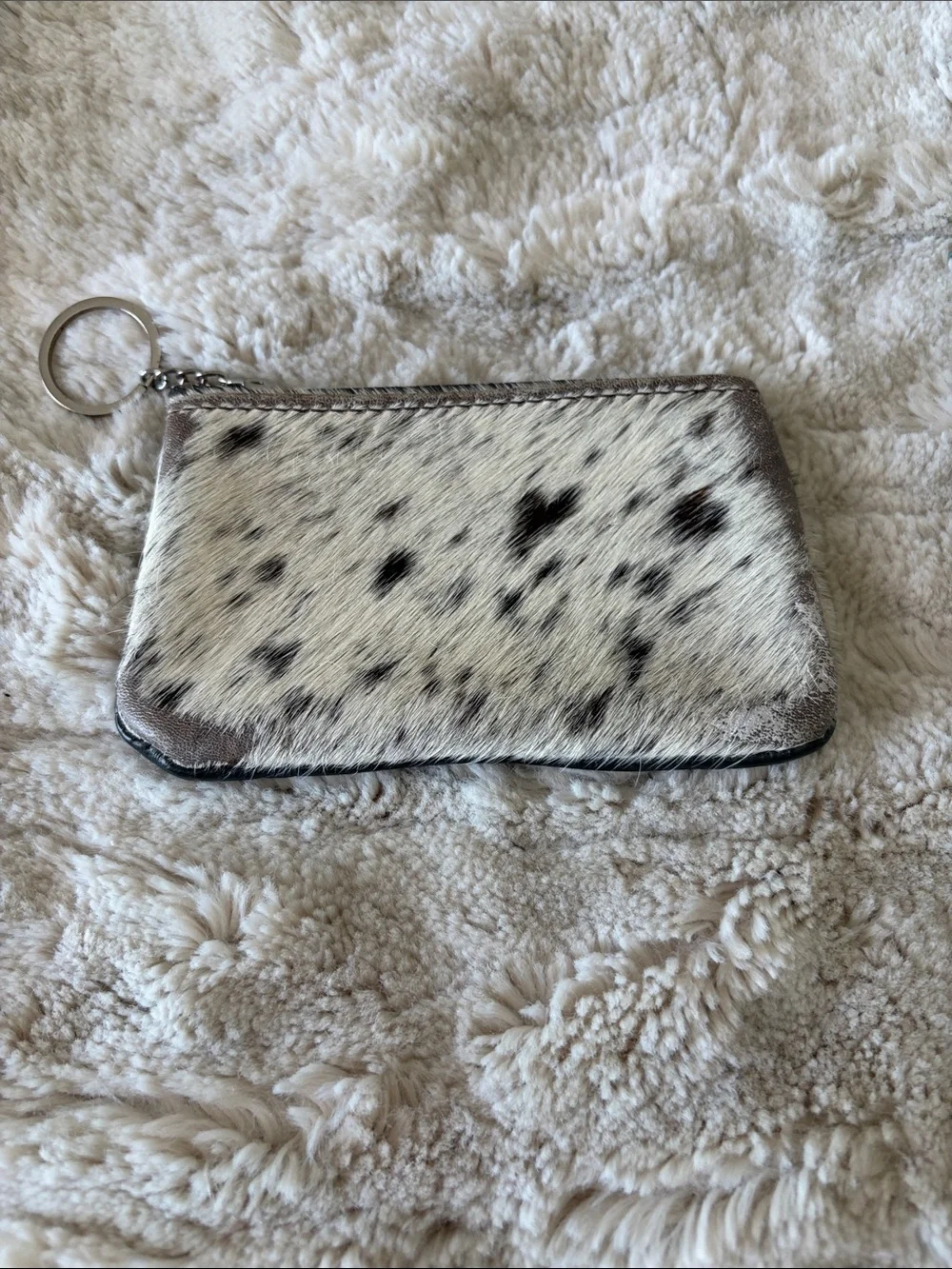Spotted Hair-On Hide Zip Pouch Keyring - Black & White